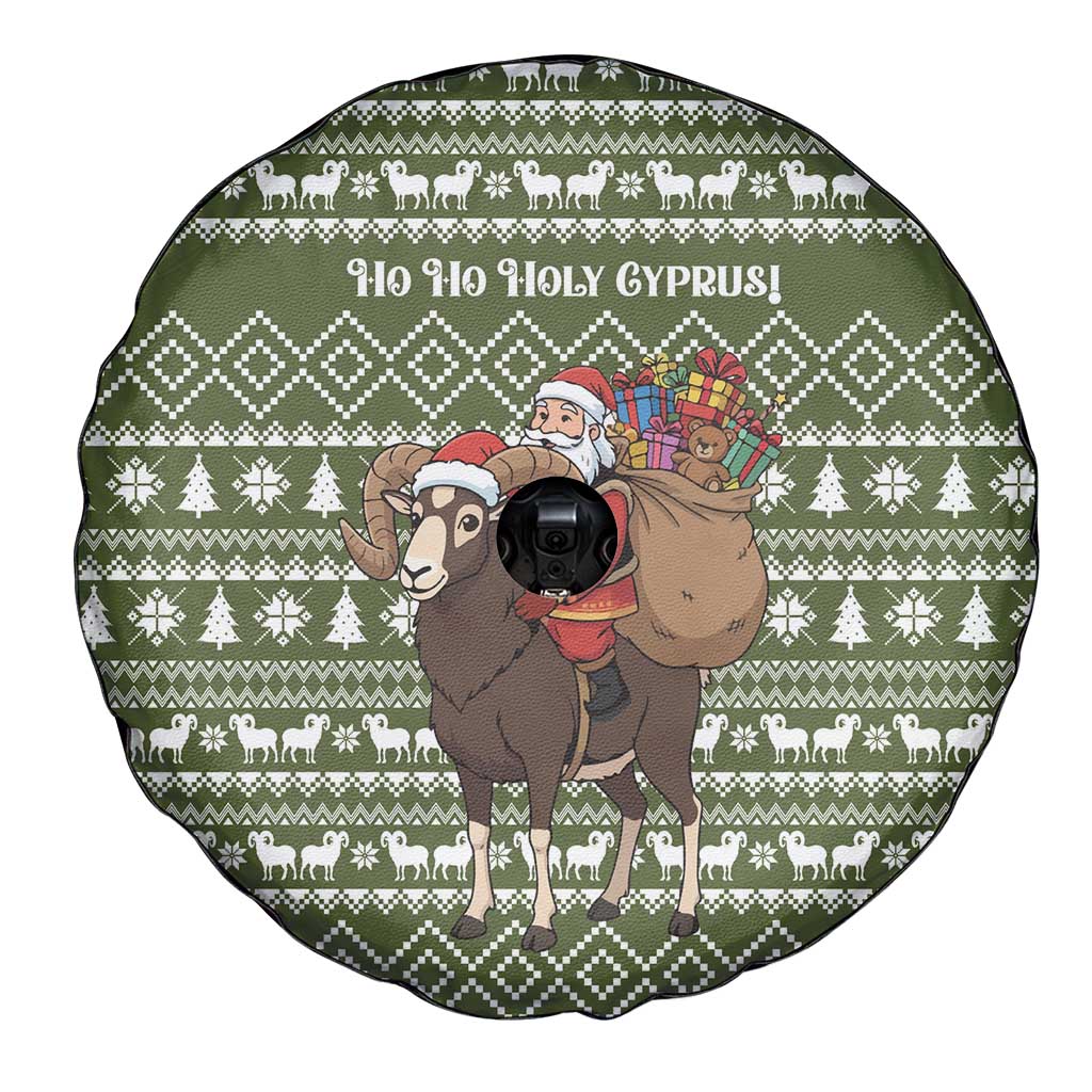Cyprus Christmas Spare Tire Cover with Santa Riding Ram Ho Ho Holy Cyprus Text and Green Holiday - Wonder Print Shop