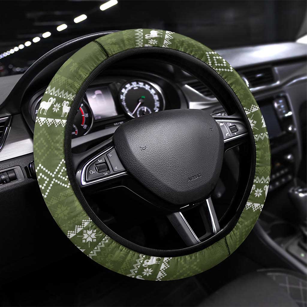 Cyprus Christmas Steering Wheel Cover with Santa Riding Ram Ho Ho Holy Cyprus Text and Green Holiday - Wonder Print Shop
