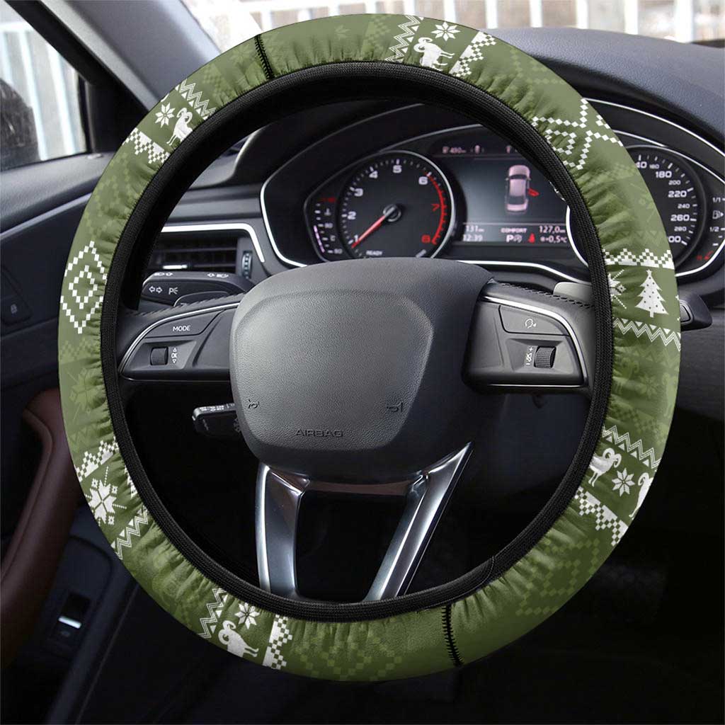 Cyprus Christmas Steering Wheel Cover with Santa Riding Ram Ho Ho Holy Cyprus Text and Green Holiday - Wonder Print Shop