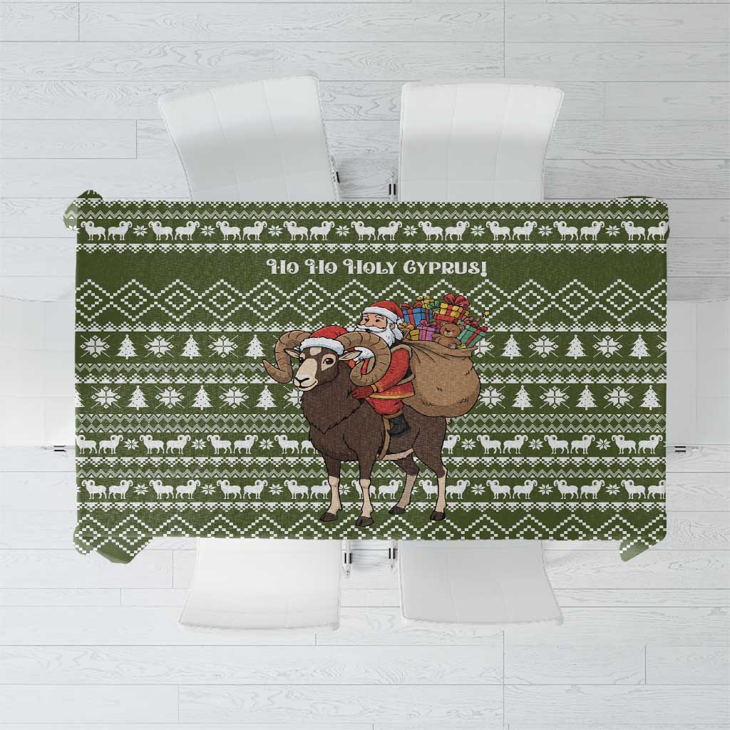 Cyprus Christmas Tablecloth with Santa Riding Ram Ho Ho Holy Cyprus Text and Green Holiday - Wonder Print Shop