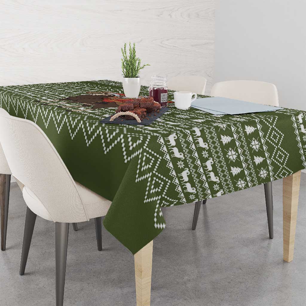 Cyprus Christmas Tablecloth with Santa Riding Ram Ho Ho Holy Cyprus Text and Green Holiday - Wonder Print Shop