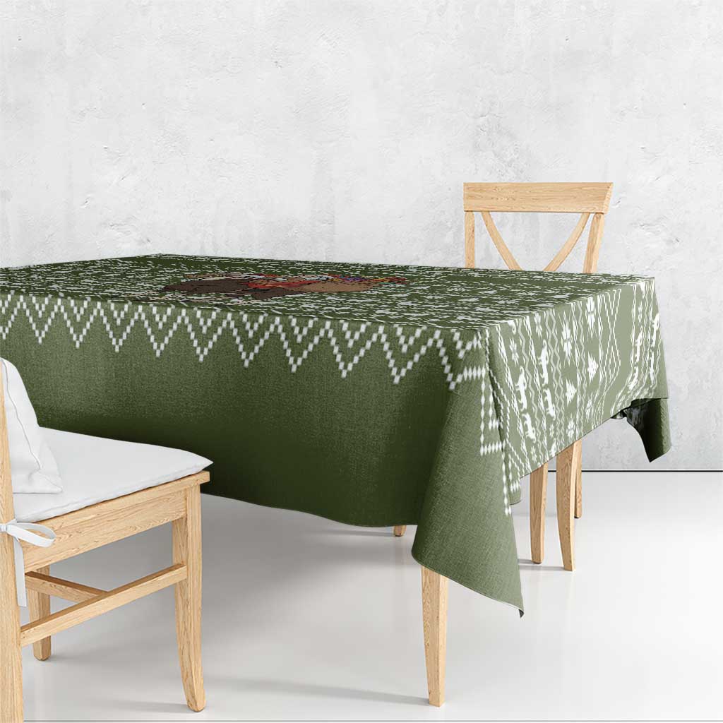 Cyprus Christmas Tablecloth with Santa Riding Ram Ho Ho Holy Cyprus Text and Green Holiday - Wonder Print Shop