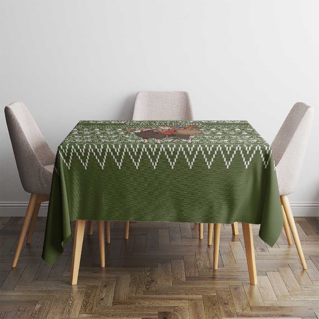 Cyprus Christmas Tablecloth with Santa Riding Ram Ho Ho Holy Cyprus Text and Green Holiday - Wonder Print Shop