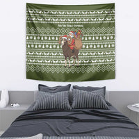Cyprus Christmas Tapestry with Santa Riding Ram Ho Ho Holy Cyprus Text and Green Holiday - Wonder Print Shop