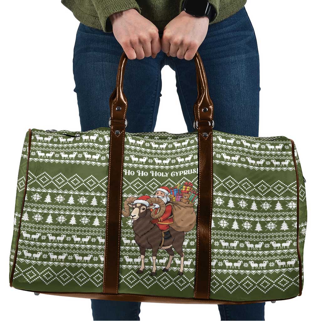 Cyprus Christmas Travel Bag with Santa Riding Ram Ho Ho Holy Cyprus Text and Green Holiday - Wonder Print Shop