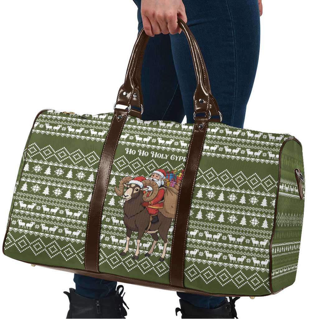 Cyprus Christmas Travel Bag with Santa Riding Ram Ho Ho Holy Cyprus Text and Green Holiday - Wonder Print Shop