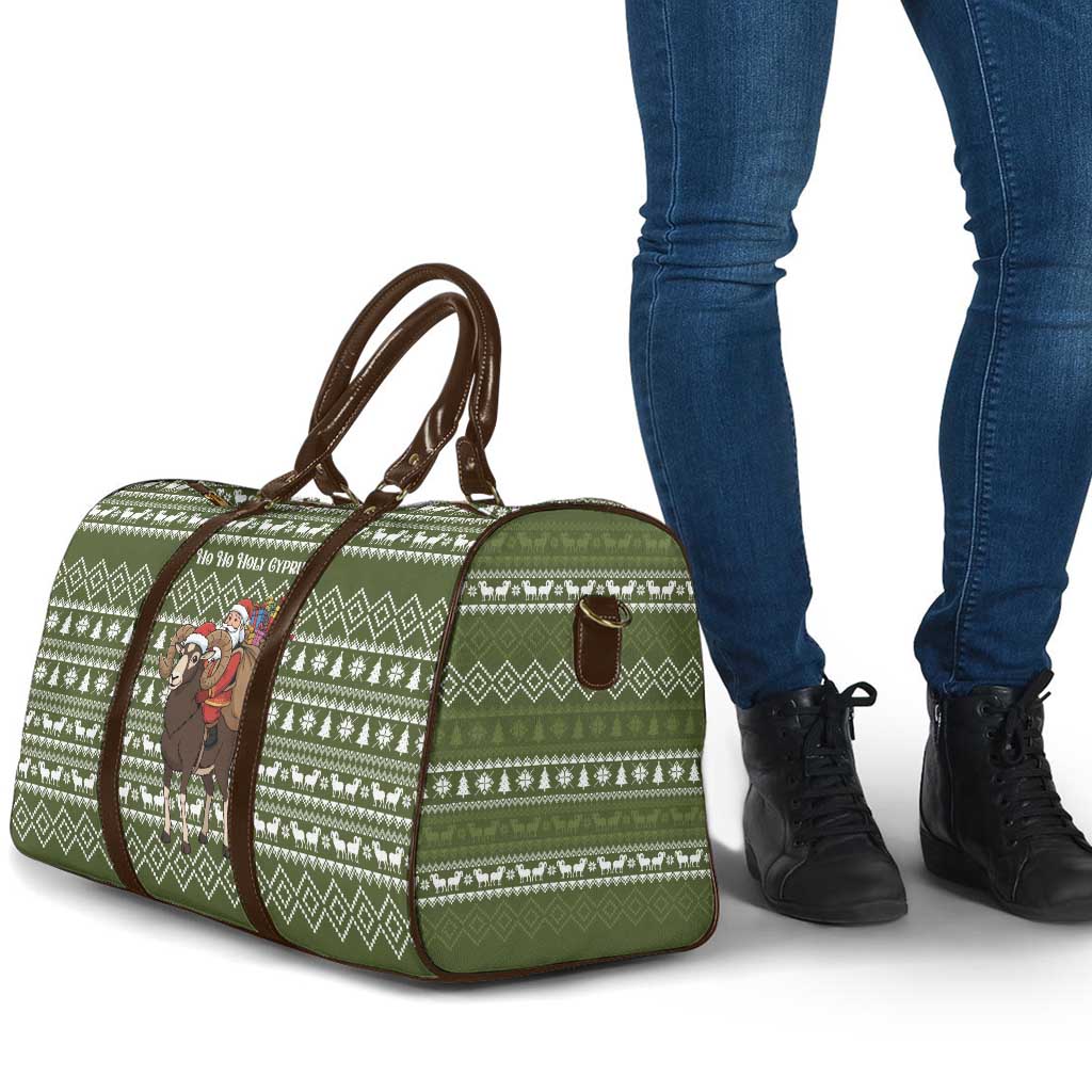 Cyprus Christmas Travel Bag with Santa Riding Ram Ho Ho Holy Cyprus Text and Green Holiday - Wonder Print Shop