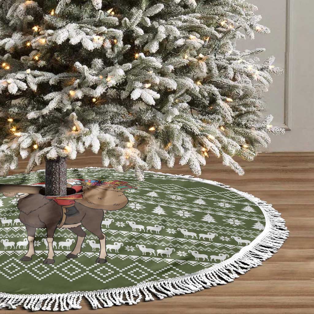 Cyprus Christmas Tree Skirt with Santa Riding Ram Ho Ho Holy Cyprus Text and Green Holiday - Wonder Print Shop