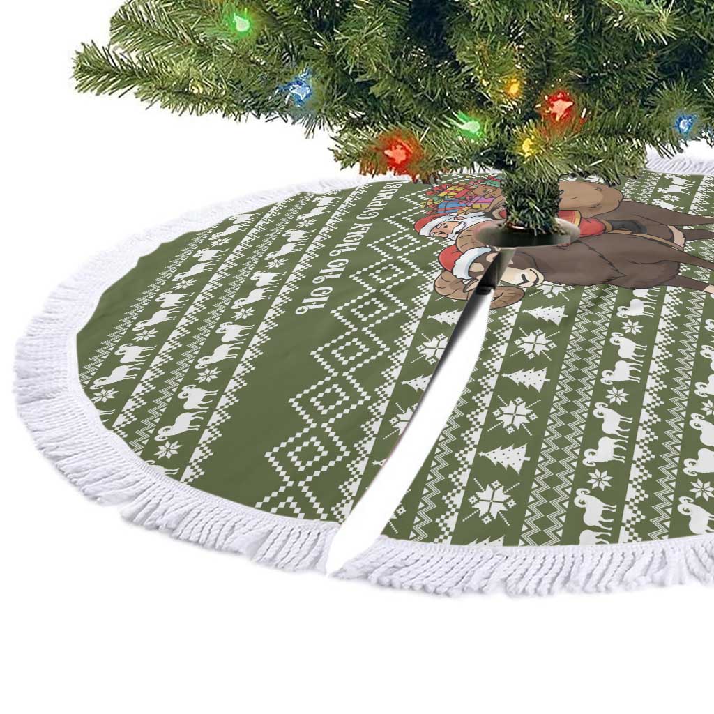 Cyprus Christmas Tree Skirt with Santa Riding Ram Ho Ho Holy Cyprus Text and Green Holiday - Wonder Print Shop