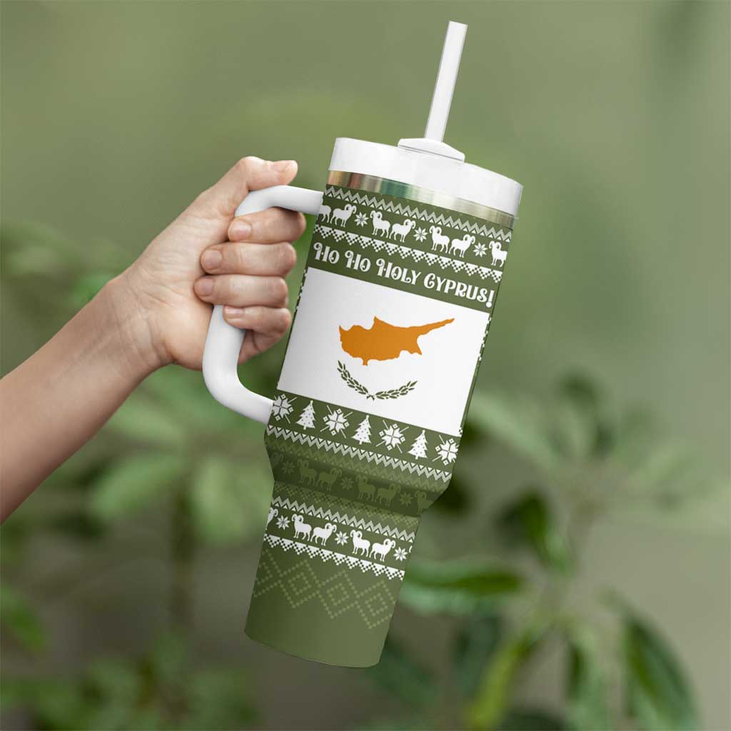 Cyprus Christmas Tumbler With Handle with Santa Riding Ram Ho Ho Holy Cyprus Text and Green Holiday - Wonder Print Shop
