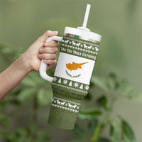Cyprus Christmas Tumbler With Handle with Santa Riding Ram Ho Ho Holy Cyprus Text and Green Holiday - Wonder Print Shop
