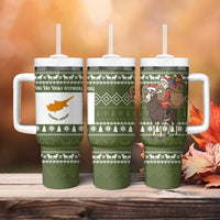 Cyprus Christmas Tumbler With Handle with Santa Riding Ram Ho Ho Holy Cyprus Text and Green Holiday - Wonder Print Shop