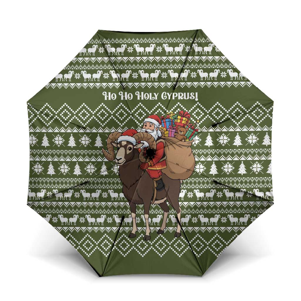 Cyprus Christmas Umbrella with Santa Riding Ram Ho Ho Holy Cyprus Text and Green Holiday - Wonder Print Shop