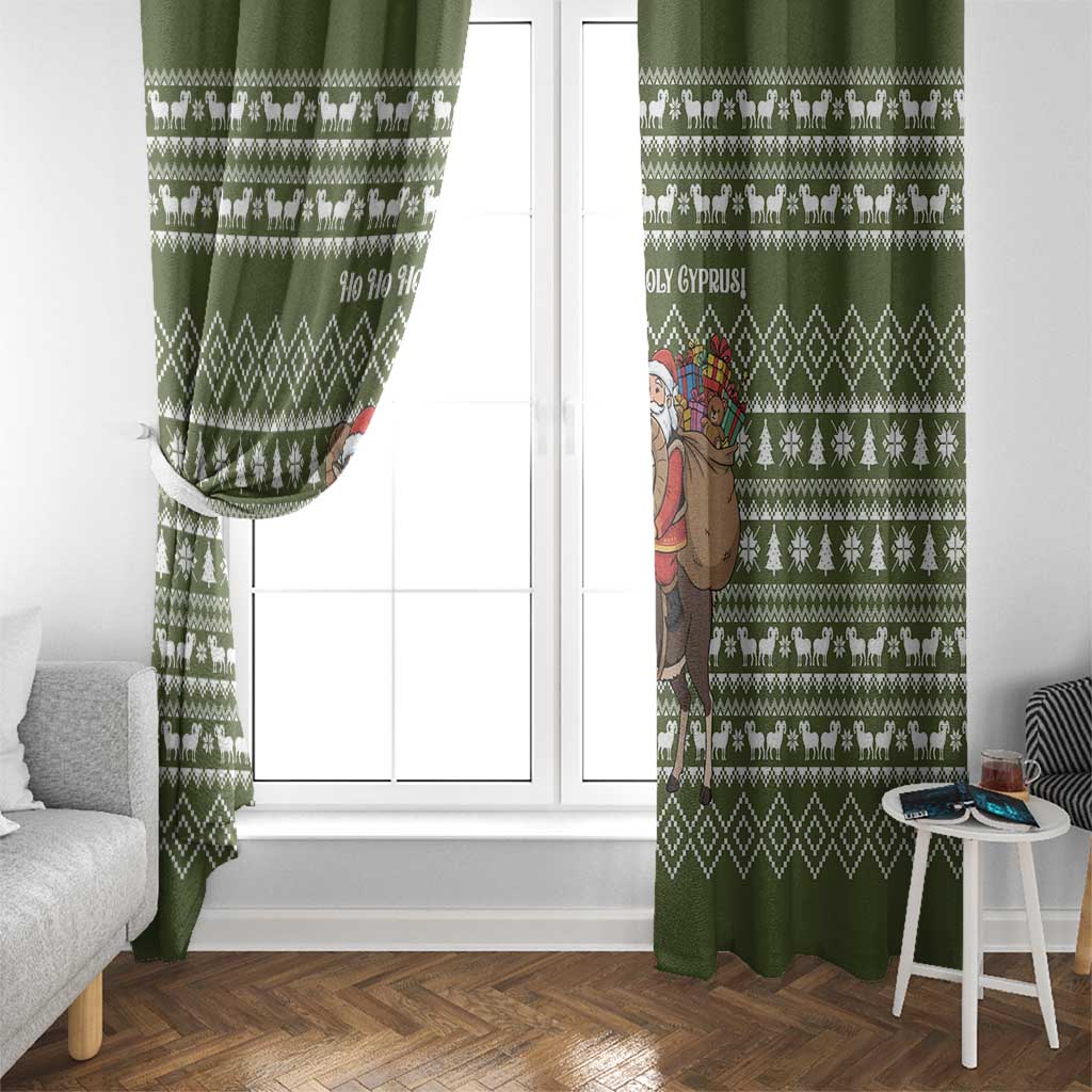 Cyprus Christmas Window Curtain with Santa Riding Ram Ho Ho Holy Cyprus Text and Green Holiday - Wonder Print Shop