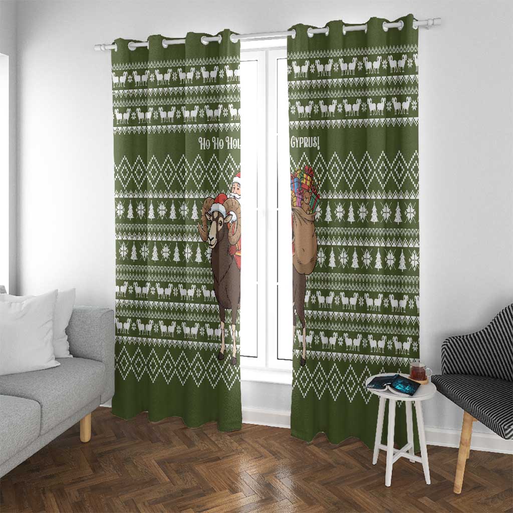 Cyprus Christmas Window Curtain with Santa Riding Ram Ho Ho Holy Cyprus Text and Green Holiday - Wonder Print Shop