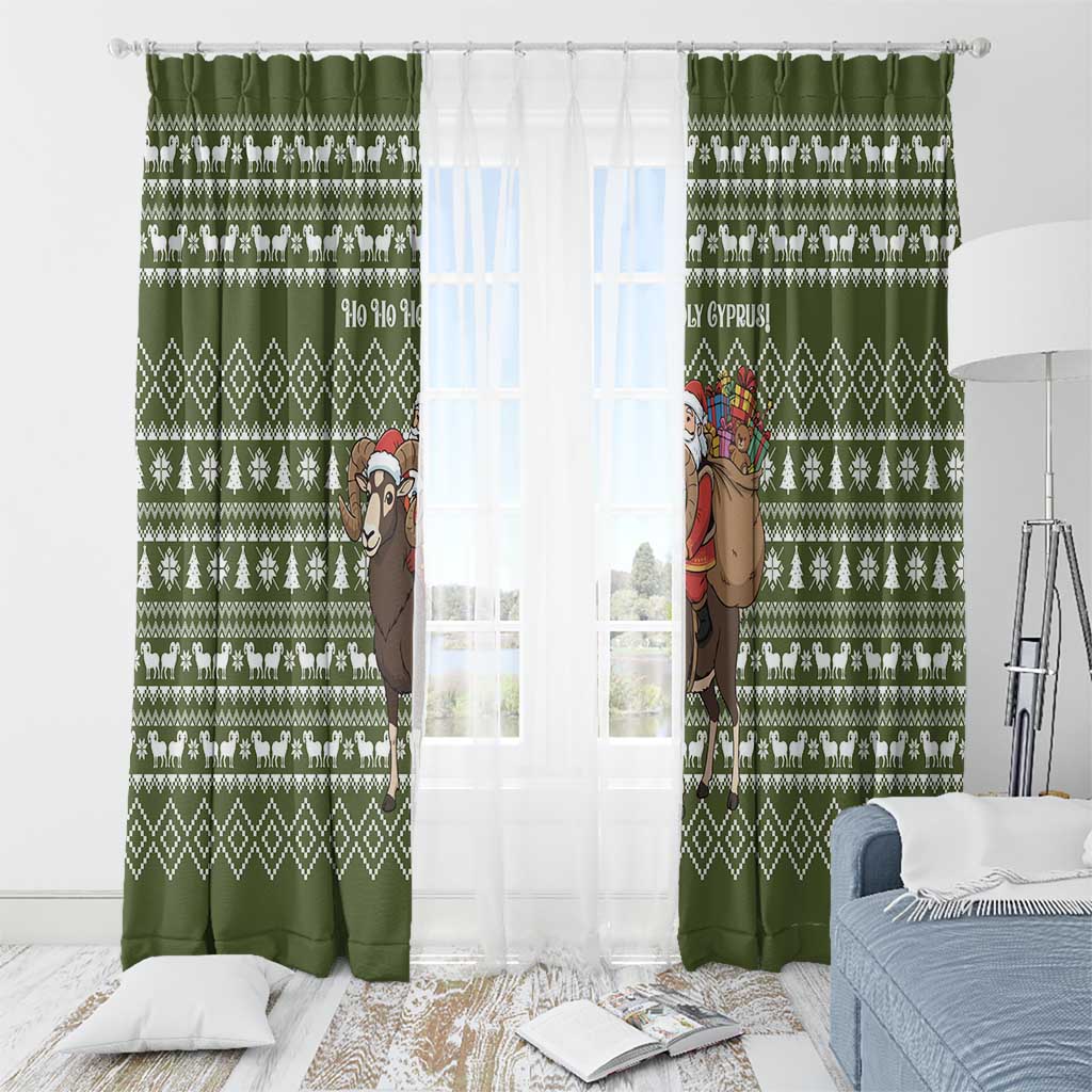 Cyprus Christmas Window Curtain with Santa Riding Ram Ho Ho Holy Cyprus Text and Green Holiday - Wonder Print Shop