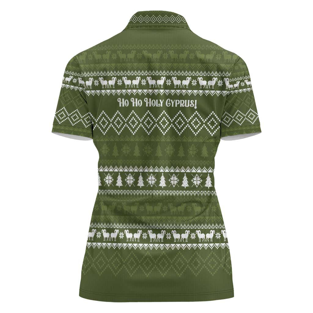 Cyprus Christmas Women Polo Shirt with Santa Riding Ram Ho Ho Holy Cyprus Text and Green Holiday - Wonder Print Shop