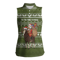 Cyprus Christmas Women Sleeveless Polo Shirt with Santa Riding Ram Ho Ho Holy Cyprus Text and Green Holiday - Wonder Print Shop