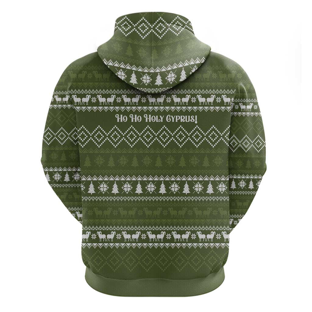 Cyprus Christmas Zip Hoodie with Santa Riding Ram Ho Ho Holy Cyprus Text and Green Holiday - Wonder Print Shop