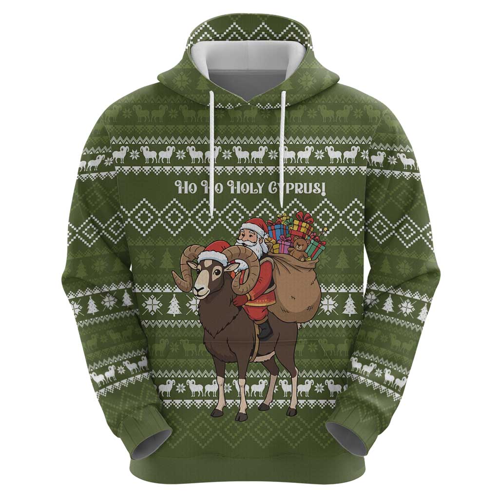Cyprus Christmas Zip Hoodie with Santa Riding Ram Ho Ho Holy Cyprus Text and Green Holiday - Wonder Print Shop