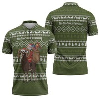 Cyprus Christmas Zipper Polo Shirt with Santa Riding Ram Ho Ho Holy Cyprus Text and Green Holiday - Wonder Print Shop