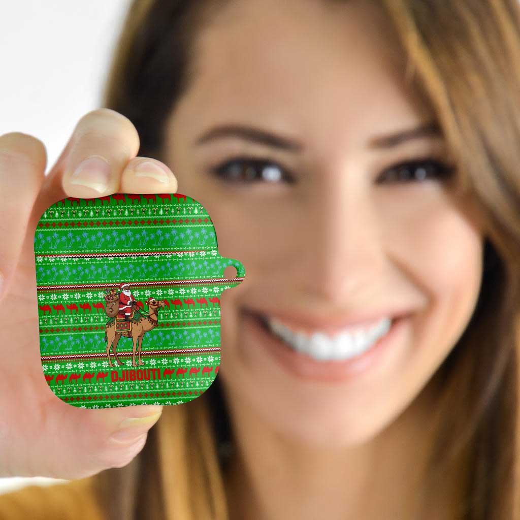 Djibouti Christmas AirPods Case with Santa Riding Camel Palm Trees Red Camel - Wonder Print Shop