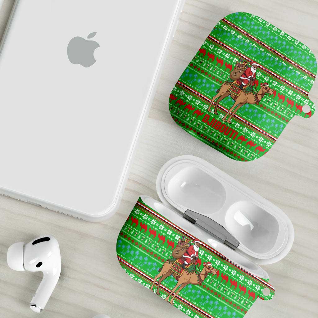 Djibouti Christmas AirPods Case with Santa Riding Camel Palm Trees Red Camel - Wonder Print Shop
