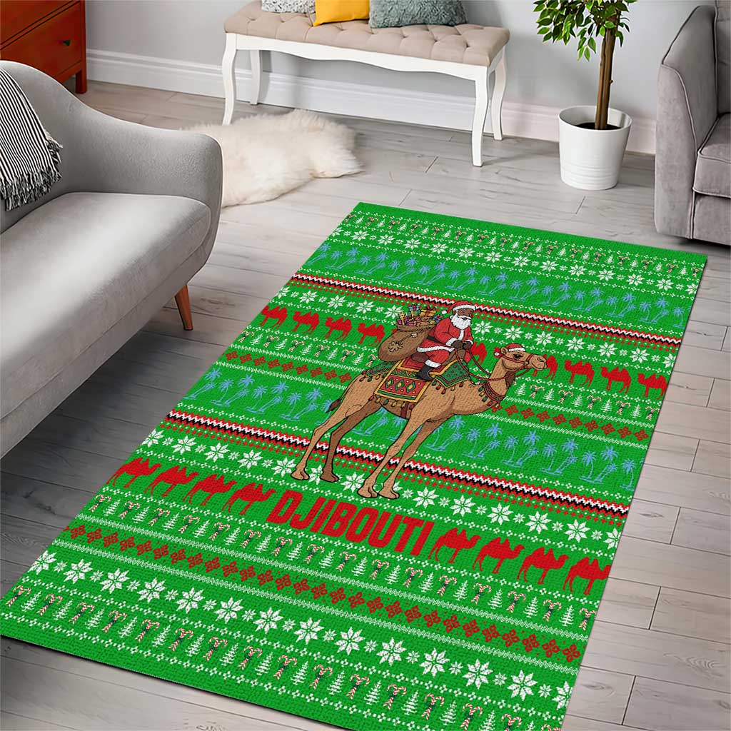 Djibouti Christmas Area Rug with Santa Riding Camel Palm Trees Red Camel - Wonder Print Shop