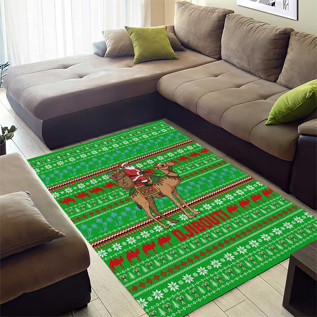 Djibouti Christmas Area Rug with Santa Riding Camel Palm Trees Red Camel - Wonder Print Shop