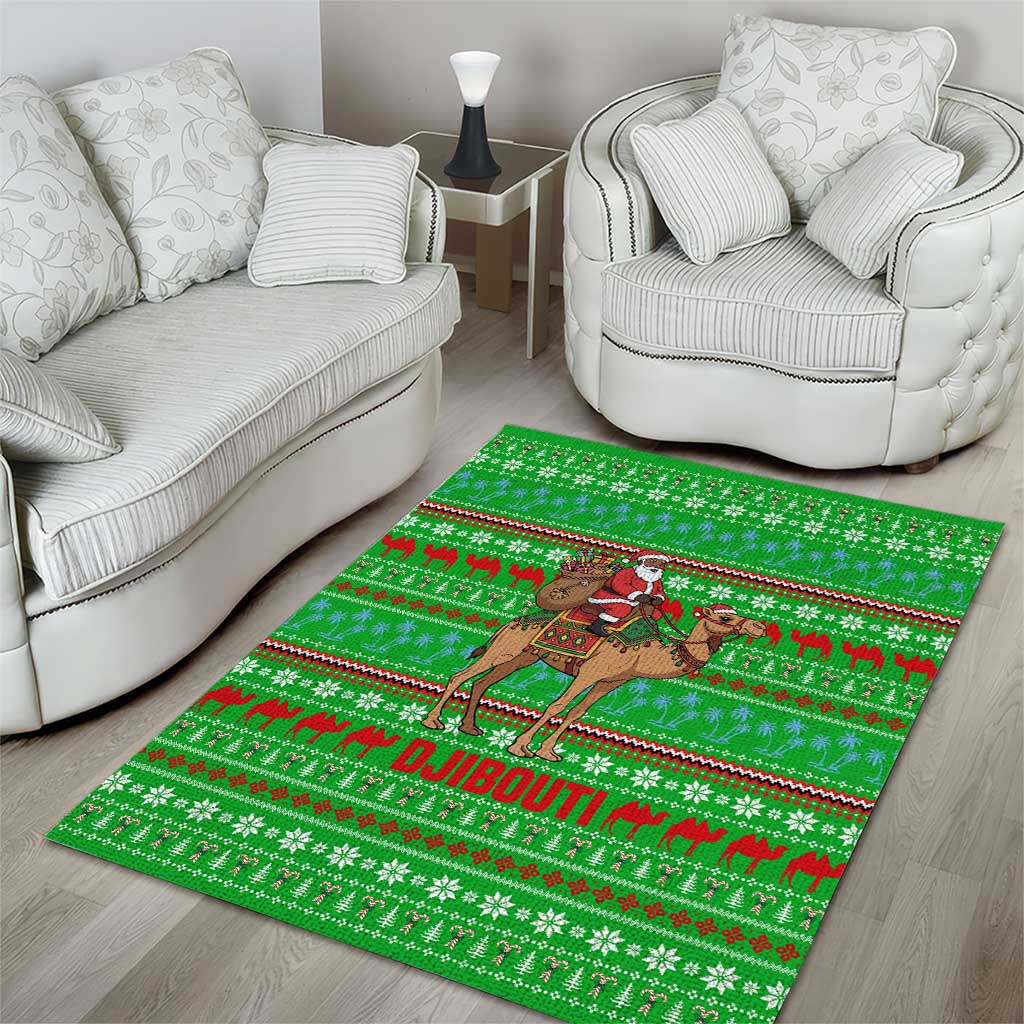 Djibouti Christmas Area Rug with Santa Riding Camel Palm Trees Red Camel - Wonder Print Shop