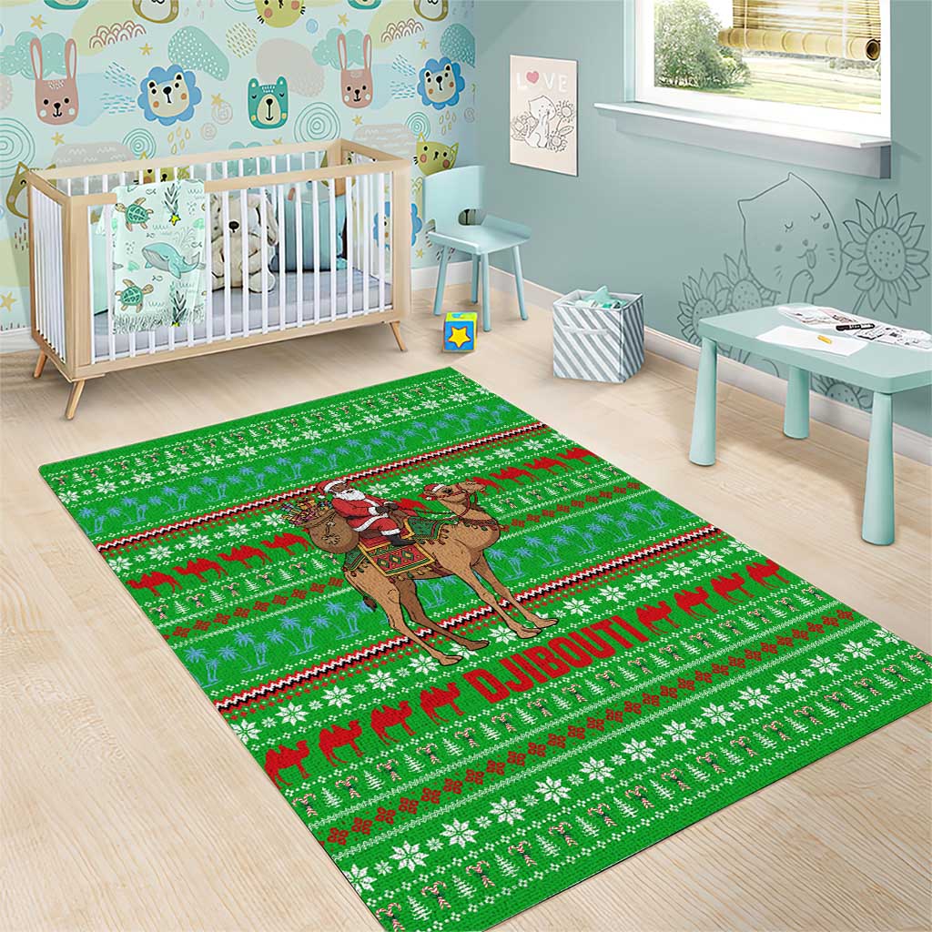Djibouti Christmas Area Rug with Santa Riding Camel Palm Trees Red Camel - Wonder Print Shop