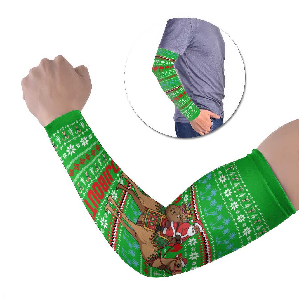 Djibouti Christmas Arm Sleeves with Santa Riding Camel Palm Trees Red Camel - Wonder Print Shop