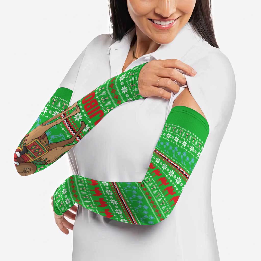 Djibouti Christmas Arm Sleeves with Santa Riding Camel Palm Trees Red Camel - Wonder Print Shop