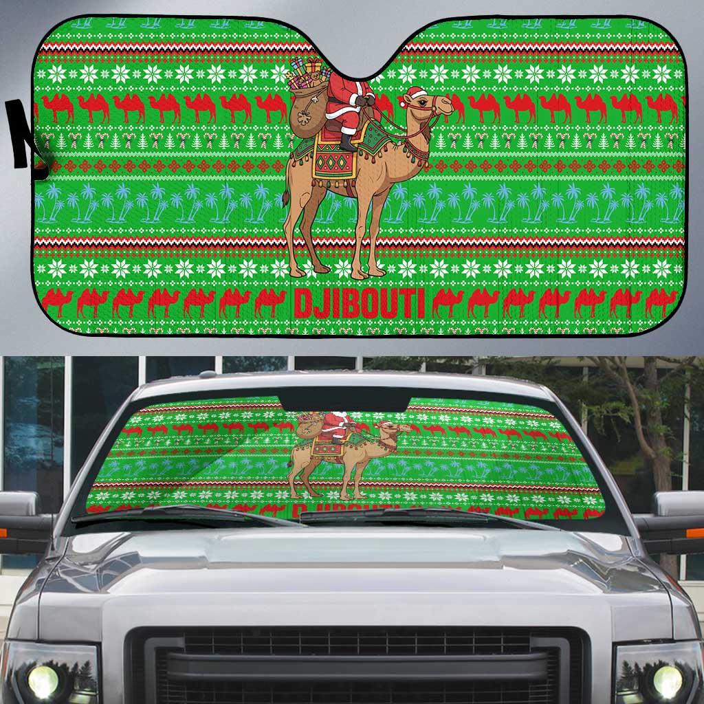 Djibouti Christmas Auto Sun Shade with Santa Riding Camel Palm Trees Red Camel - Wonder Print Shop