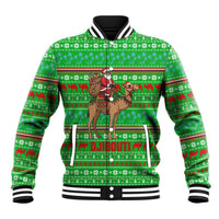 Djibouti Christmas Baseball Jacket with Santa Riding Camel Palm Trees Red Camel - Wonder Print Shop