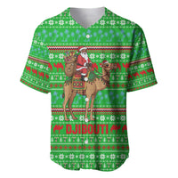 Djibouti Christmas Baseball Jersey with Santa Riding Camel Palm Trees Red Camel - Wonder Print Shop