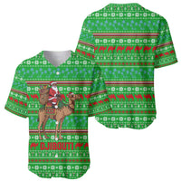 Djibouti Christmas Baseball Jersey with Santa Riding Camel Palm Trees Red Camel - Wonder Print Shop