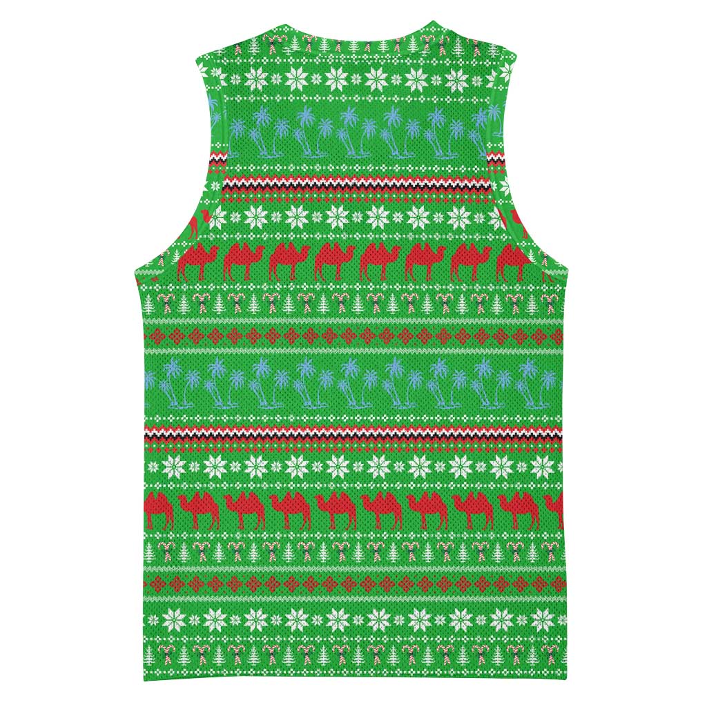 Djibouti Christmas Basketball Jersey with Santa Riding Camel Palm Trees Red Camel - Wonder Print Shop