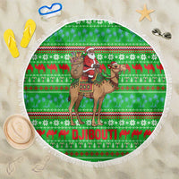 Djibouti Christmas Beach Blanket with Santa Riding Camel Palm Trees Red Camel - Wonder Print Shop