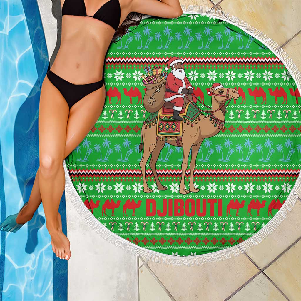Djibouti Christmas Beach Blanket with Santa Riding Camel Palm Trees Red Camel - Wonder Print Shop