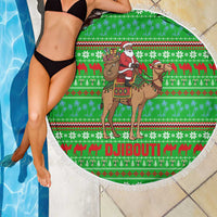 Djibouti Christmas Beach Blanket with Santa Riding Camel Palm Trees Red Camel - Wonder Print Shop