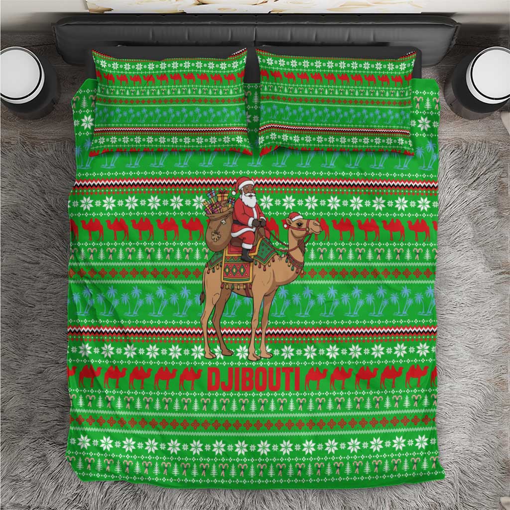 Djibouti Christmas Bedding Set with Santa Riding Camel Palm Trees Red Camel - Wonder Print Shop