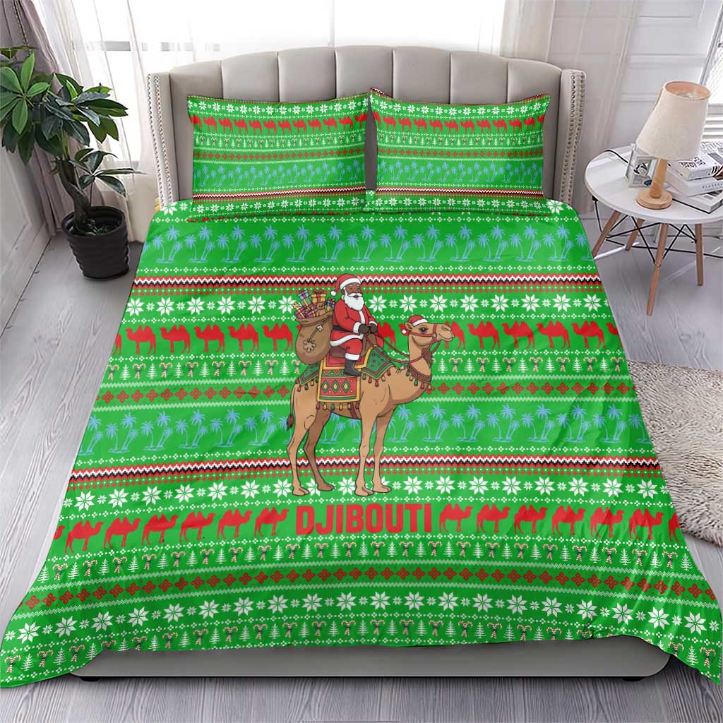 Djibouti Christmas Bedding Set with Santa Riding Camel Palm Trees Red Camel - Wonder Print Shop