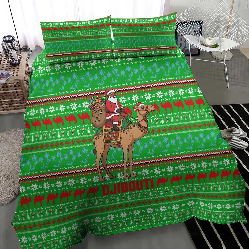 Djibouti Christmas Bedding Set with Santa Riding Camel Palm Trees Red Camel - Wonder Print Shop