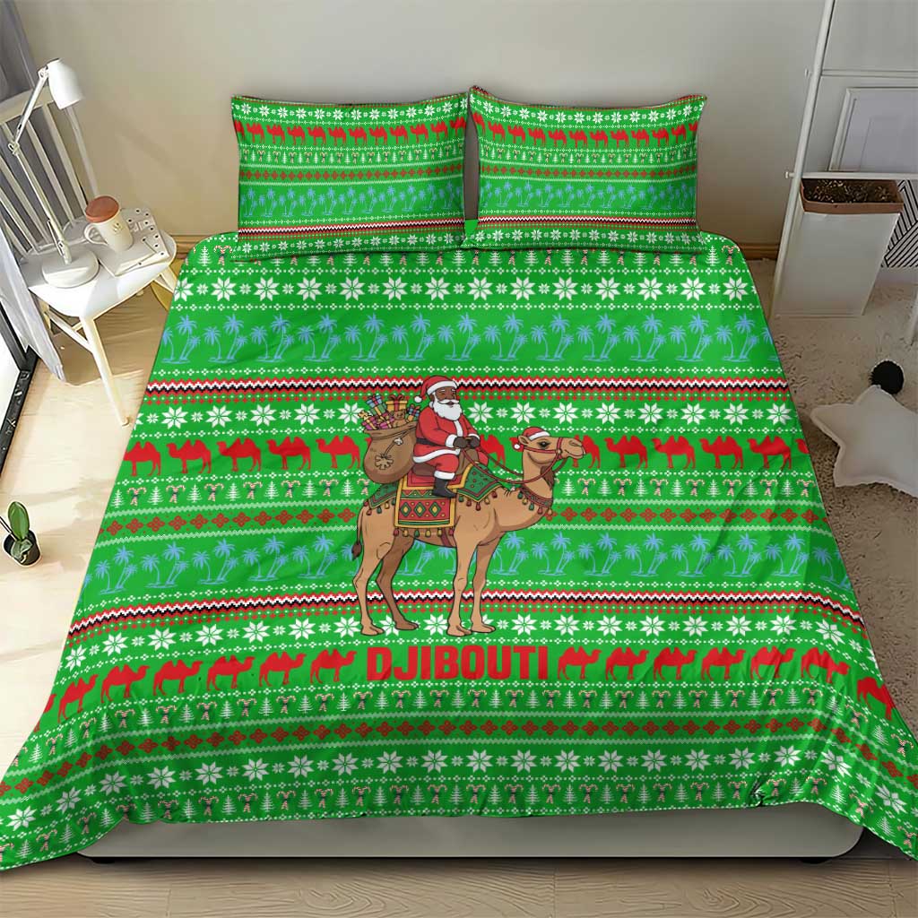 Djibouti Christmas Bedding Set with Santa Riding Camel Palm Trees Red Camel - Wonder Print Shop