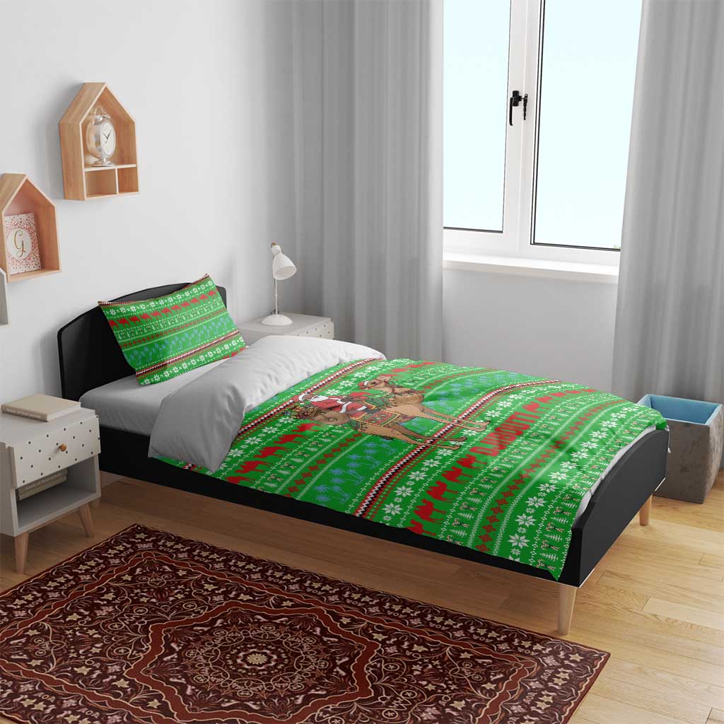 Djibouti Christmas Bedding Set with Santa Riding Camel Palm Trees Red Camel - Wonder Print Shop
