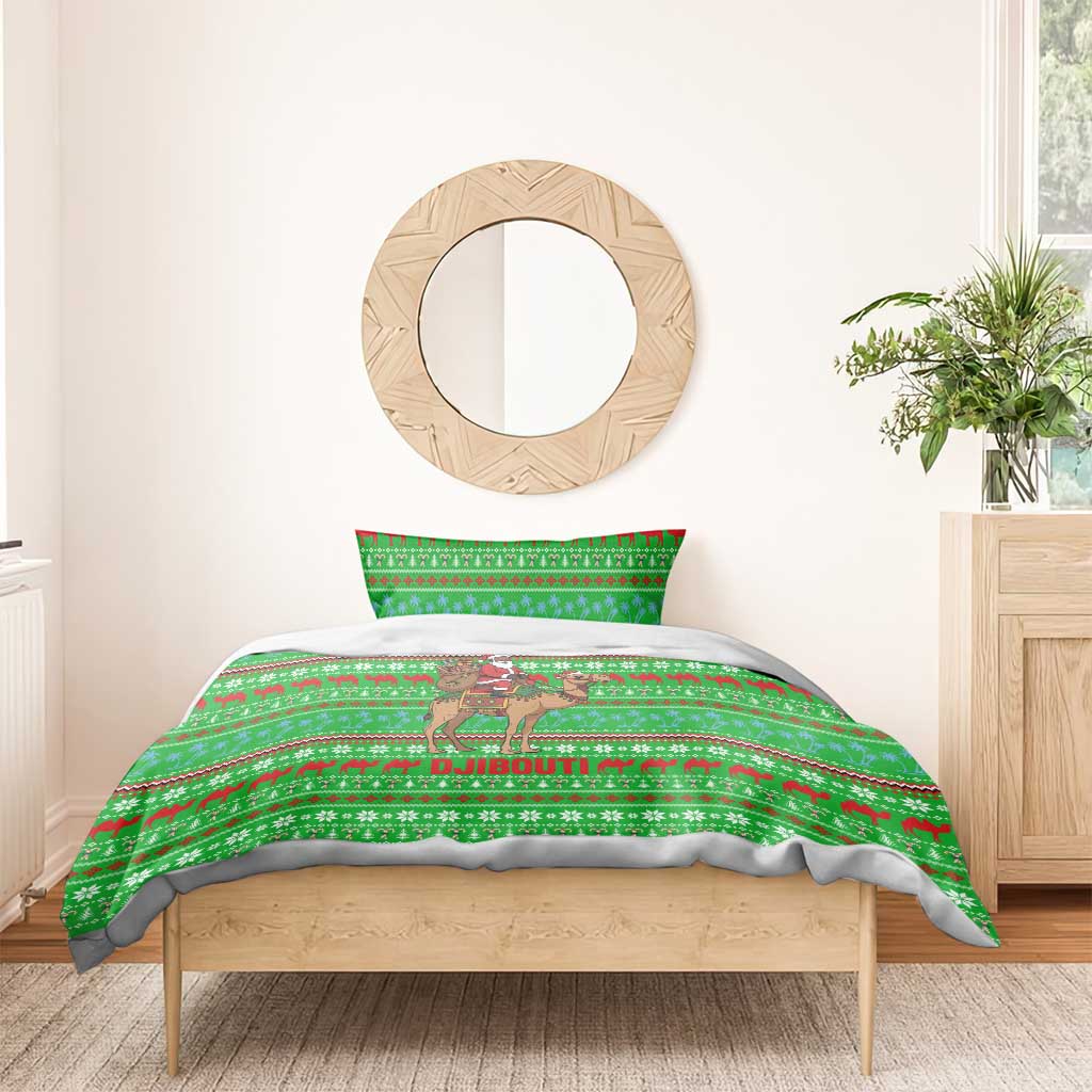 Djibouti Christmas Bedding Set with Santa Riding Camel Palm Trees Red Camel - Wonder Print Shop