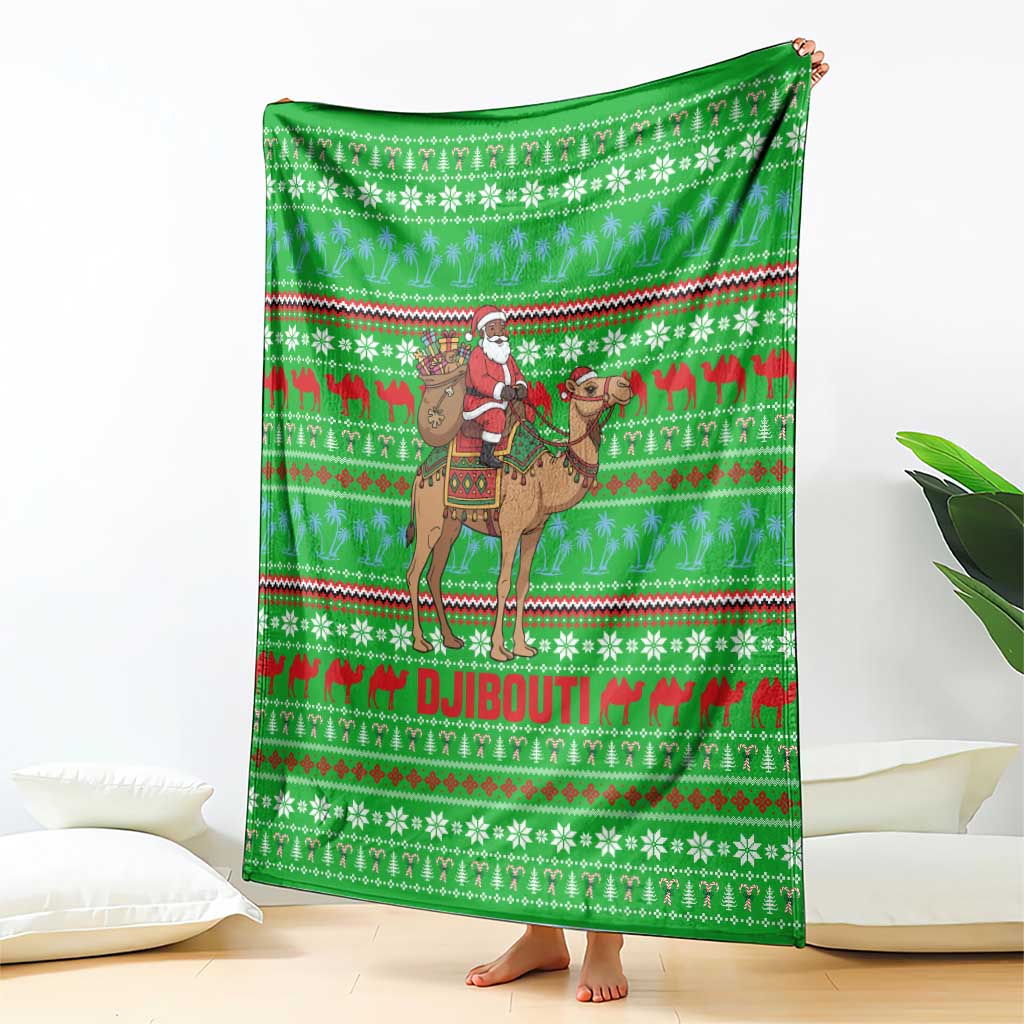 Djibouti Christmas Blanket with Santa Riding Camel Palm Trees Red Camel - Wonder Print Shop