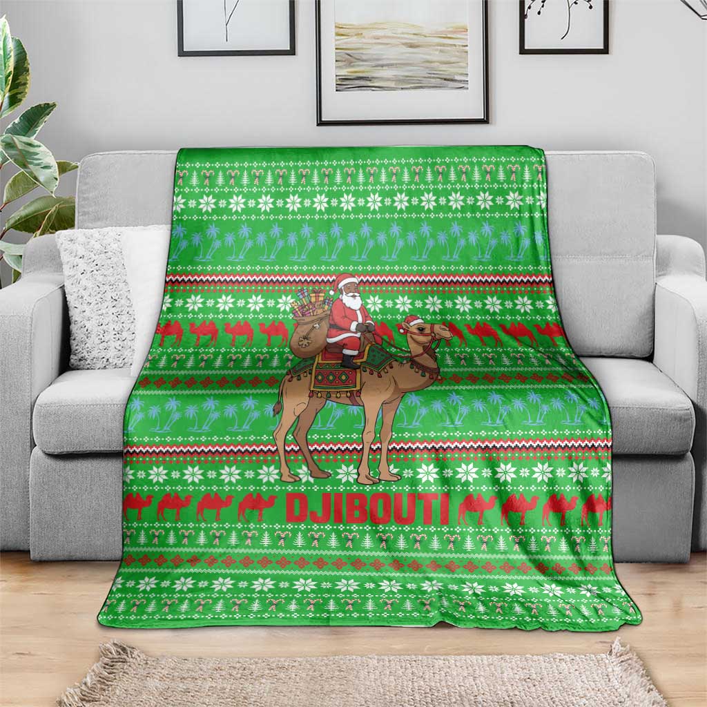 Djibouti Christmas Blanket with Santa Riding Camel Palm Trees Red Camel - Wonder Print Shop