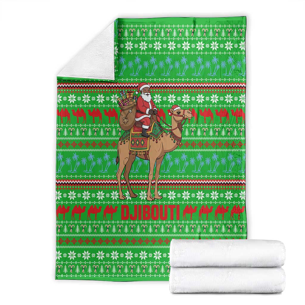 Djibouti Christmas Blanket with Santa Riding Camel Palm Trees Red Camel - Wonder Print Shop